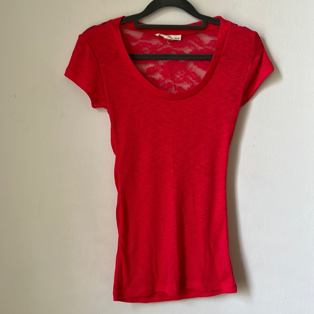 Red Stretchy Ribbed Tank with Lace Back - Derek Heart